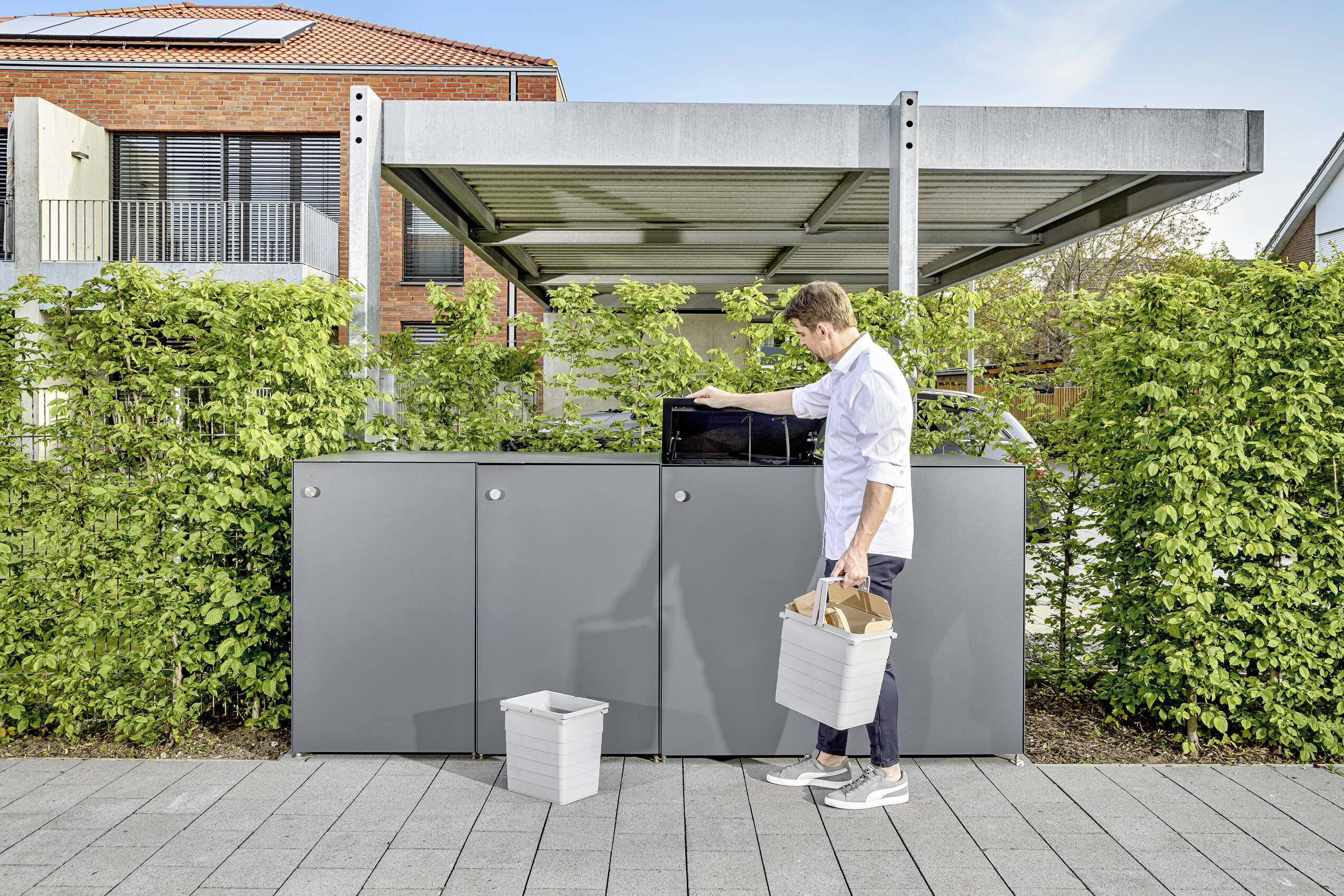 Boxensystem für Mülltonnenverstauung